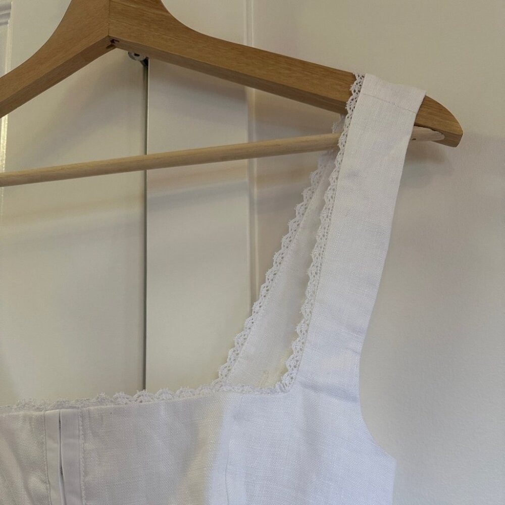 NEW Reformation Tagliatelle Linen Midi Dress in White Lace Detail | size 0 - Picture 11 of 13